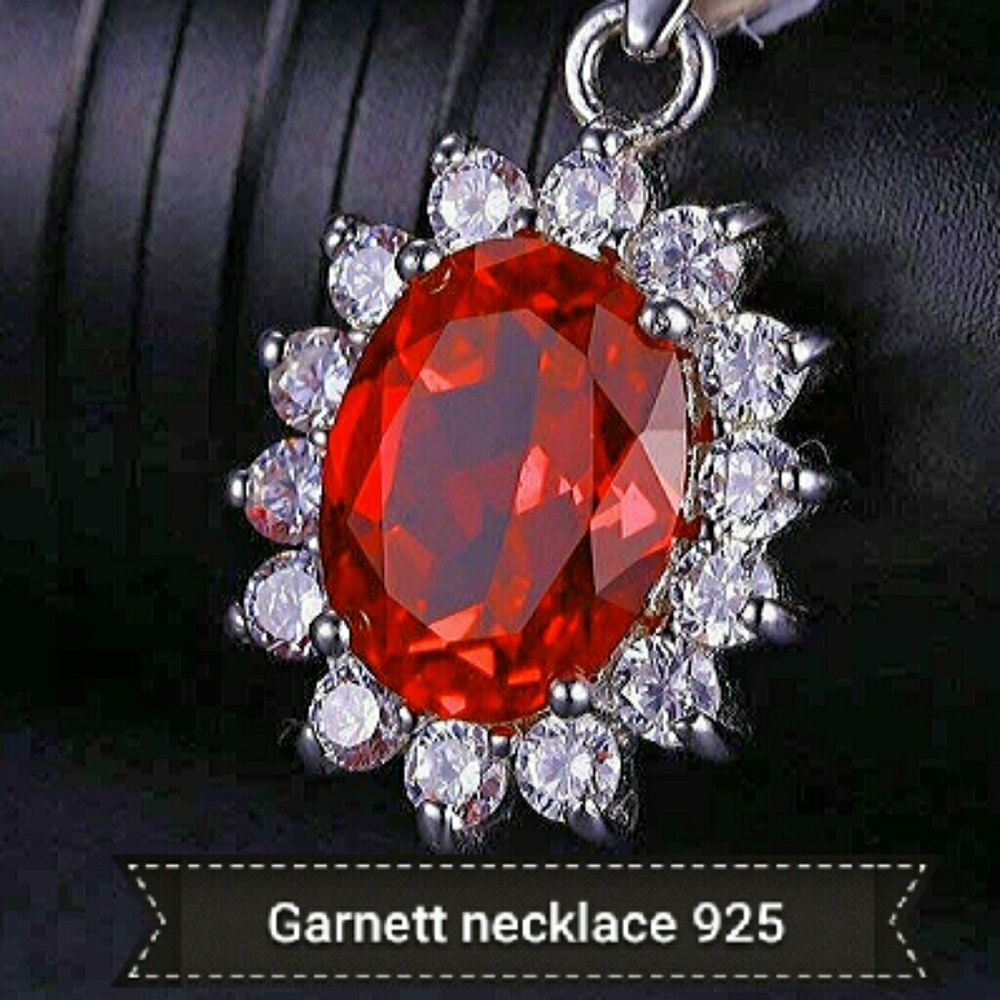 Garnet with Diamond accents silver necklace